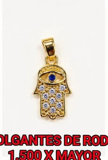 Colgante de Rodio - Mano de Hamsa con ojo azul y piedras claras