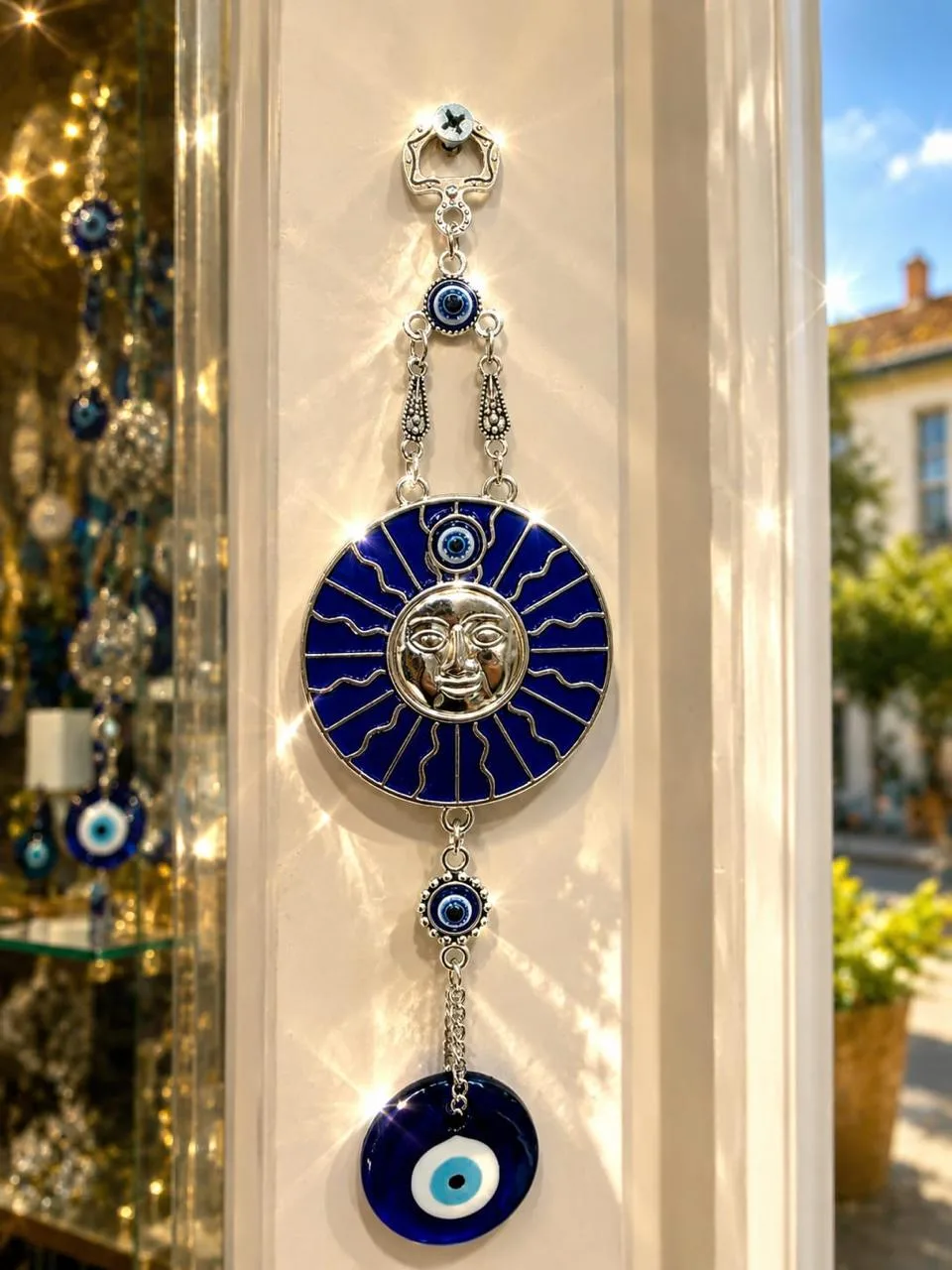 Colgante Sol Azul con Ojo Turco de Vidrio
