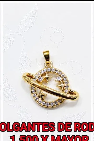 Colgante de Rodio - Anillo/planeta con estrellas circonias