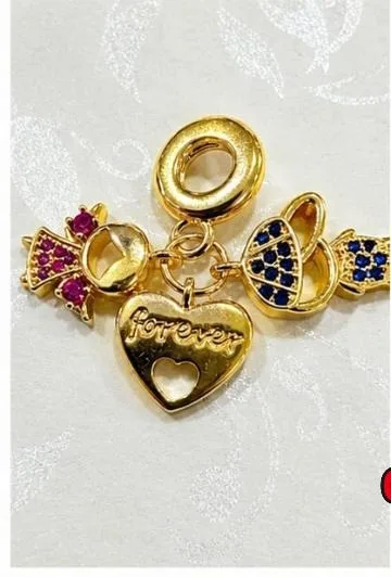 Colgante de Rodio - Charms mixtos corona/corazon forever con circonias azules