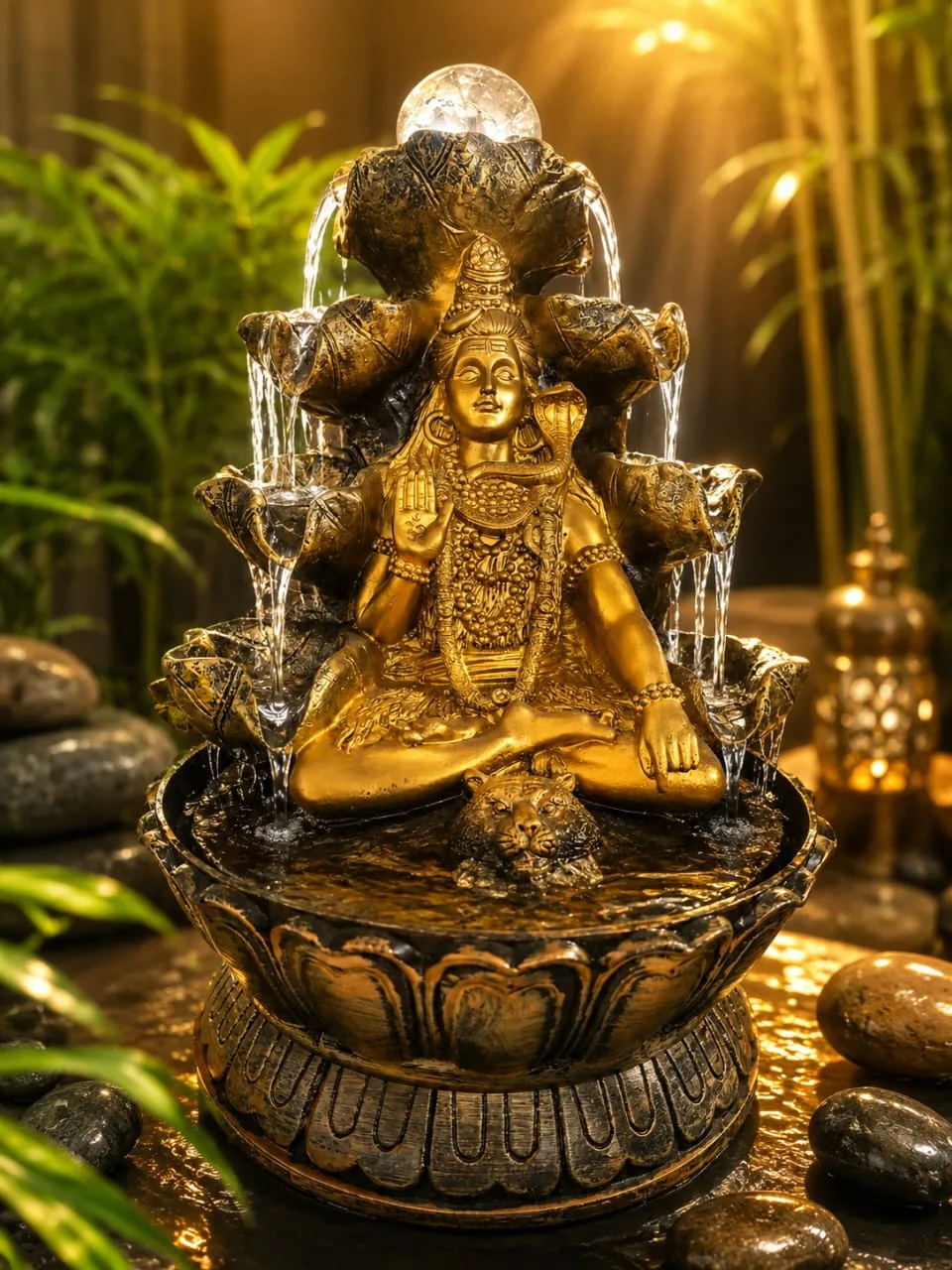 Fuente De Agua Shiva Cascada Esfera Cristal Luz Feng Shui
