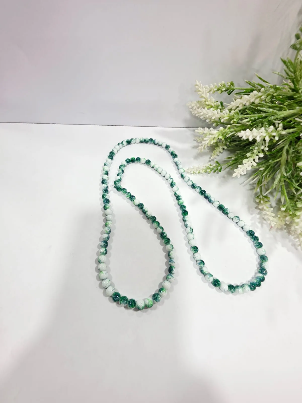 Cuentas de Perlas de Vidrio Jaspeado Verde Blanco 6mm