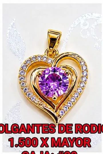 Colgante de Rodio - Corazon con circonia lila/rosada central