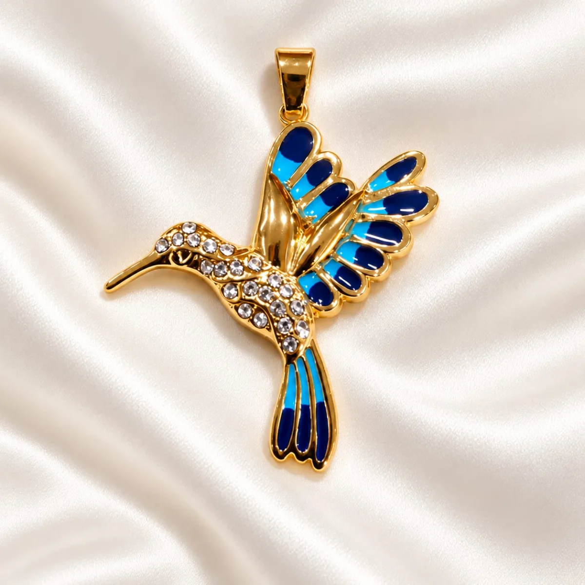Dije de Acero Colibrí Esmaltado Azul