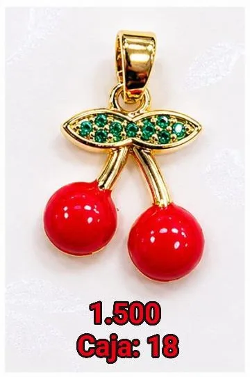 Colgante de Rodio - Cereza esmalte rojo con hojas verdes de piedra