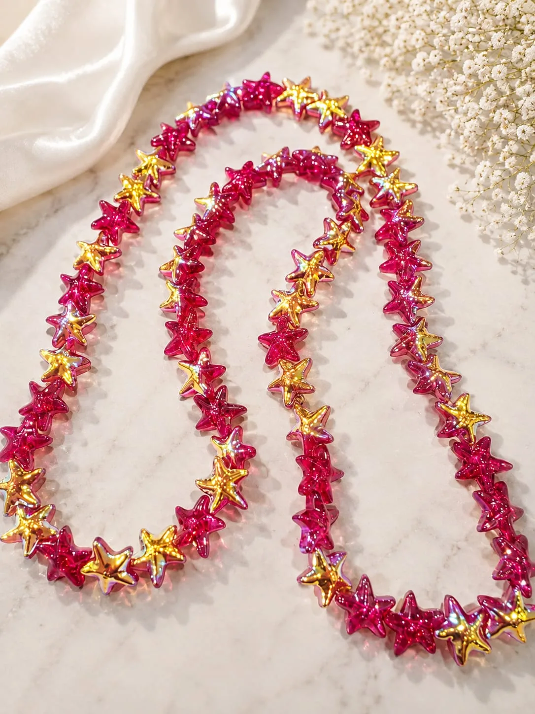 Cuenta de Vidrio Forma de Estrella Color Fucsia y Dorado