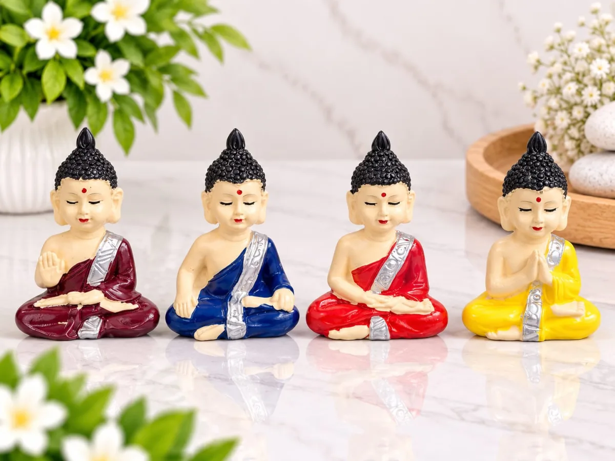 Figura de Buda de Colores con Banda Plateada