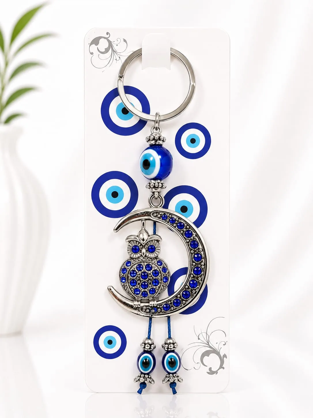 Llavero de Búho en Luna con Ojo Turco