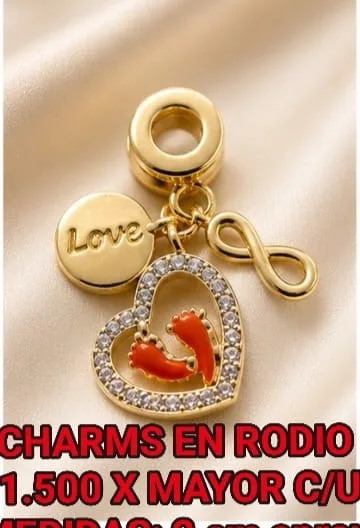 Charm en Rodio - Love, corazon con huellas de bebe e infinito