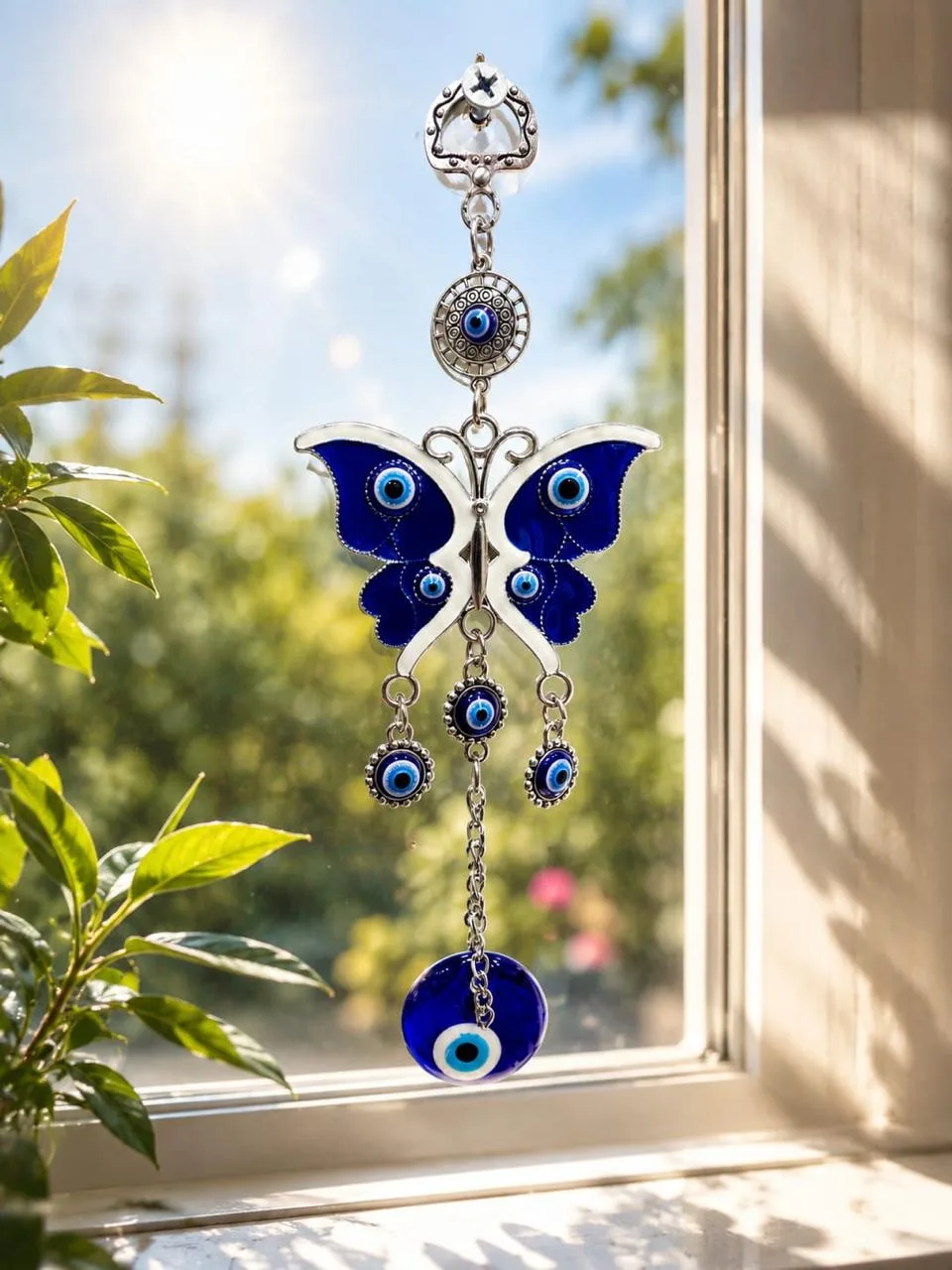 Colgante de Ojo Turco Mariposa Azul y Blanca