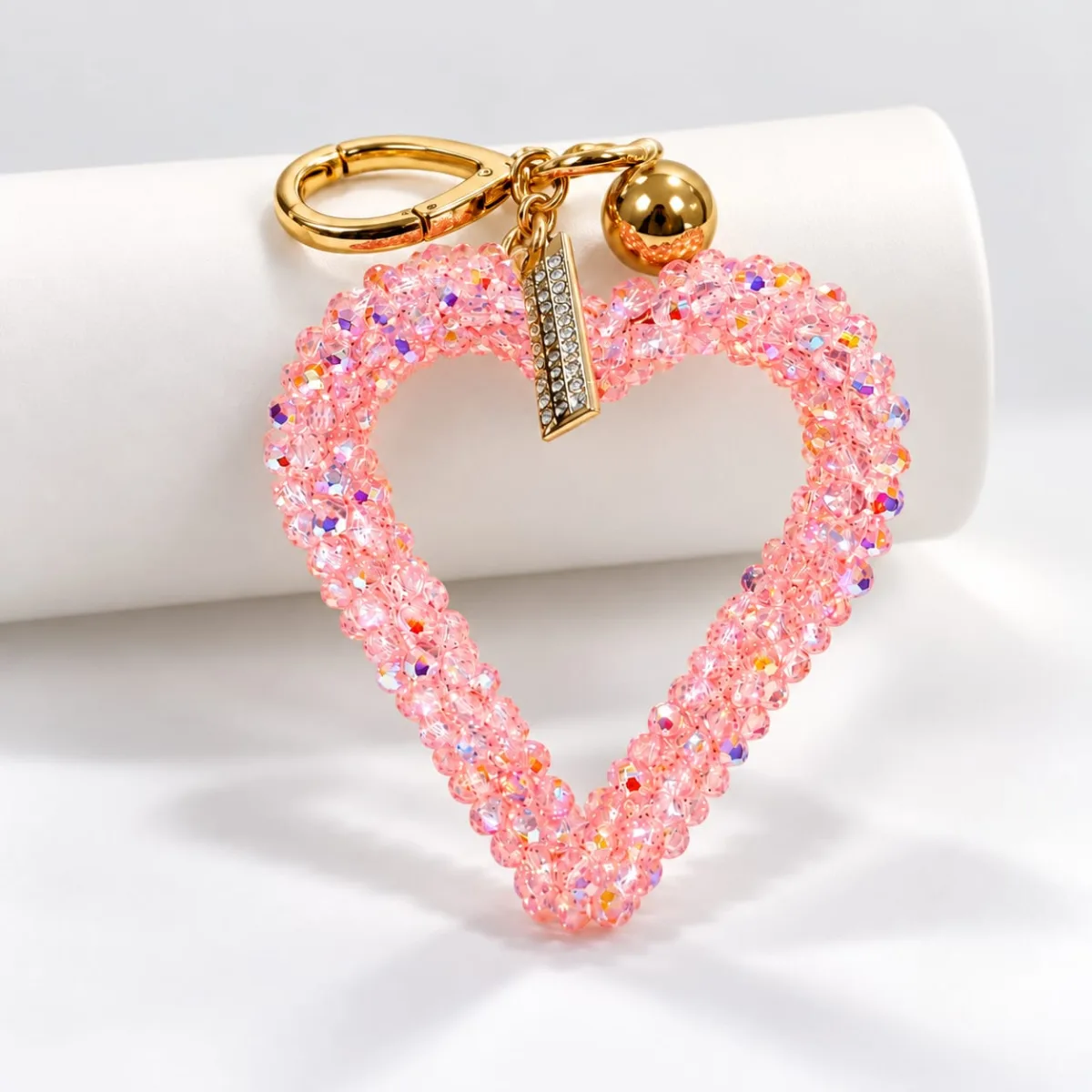 Porta Celular Corazón de Cristal Rosado Claro Brillante