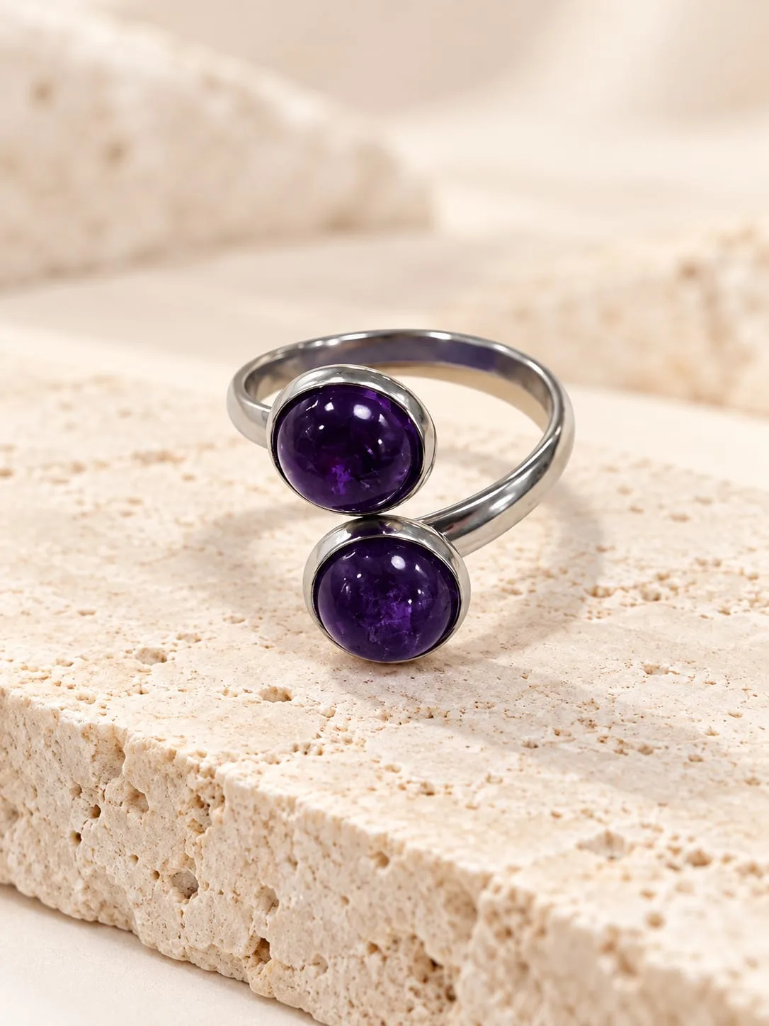 Anillo Ajustable de Acero Quirúrgico Amatista