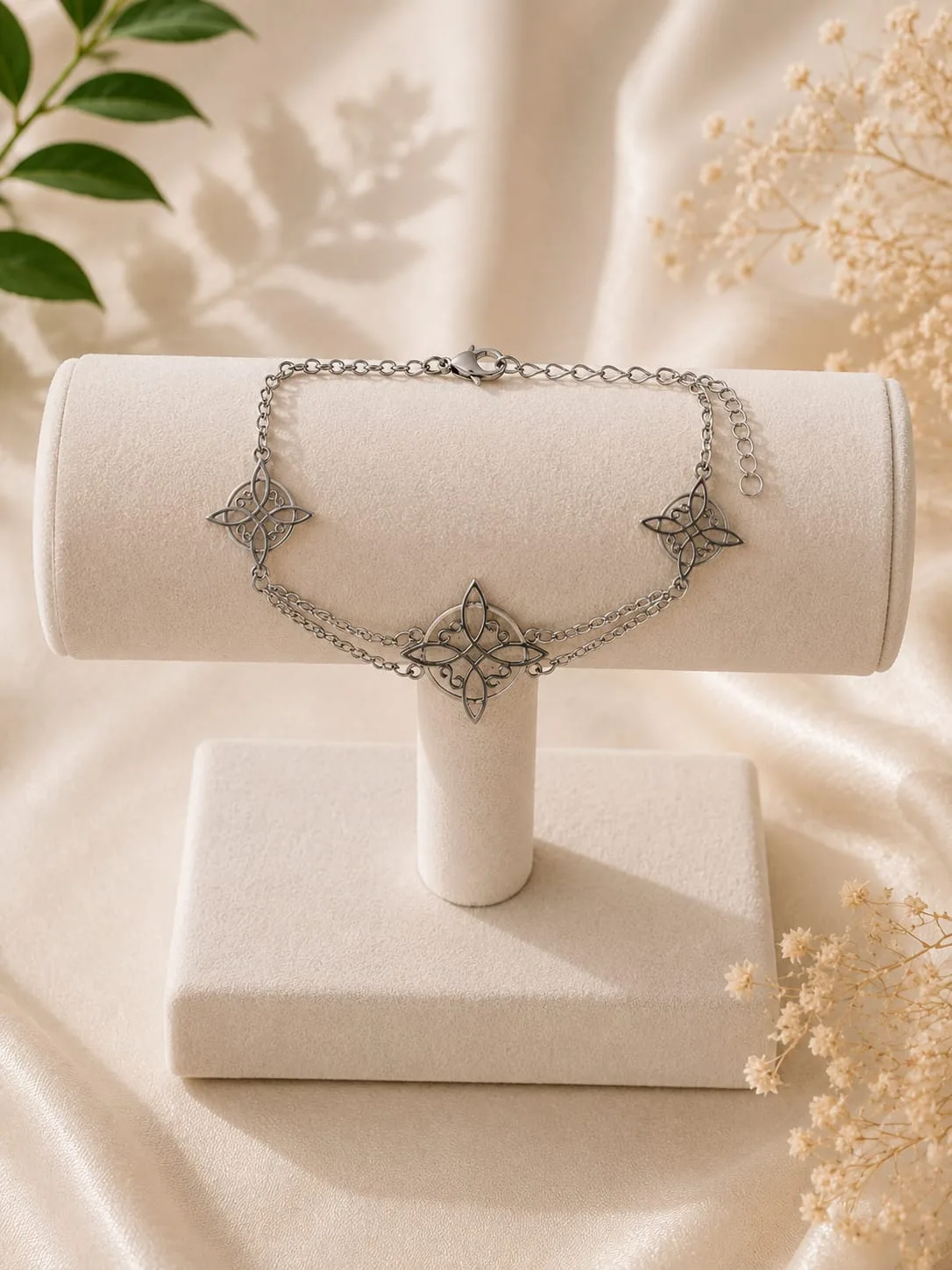 Pulsera de Acero Nudo de Bruja Plateada