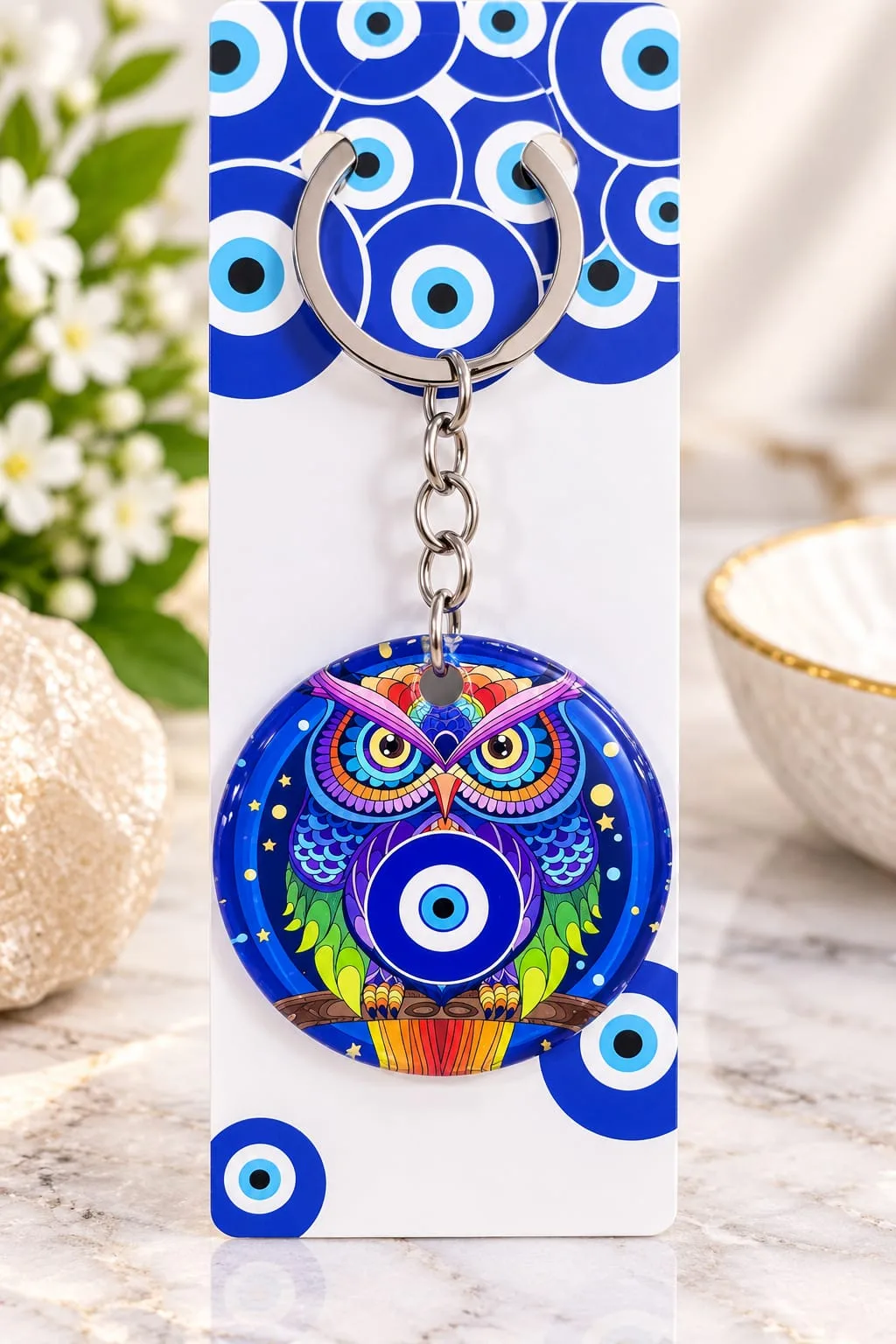 Llavero de Búho Colorido con Ojo Turco