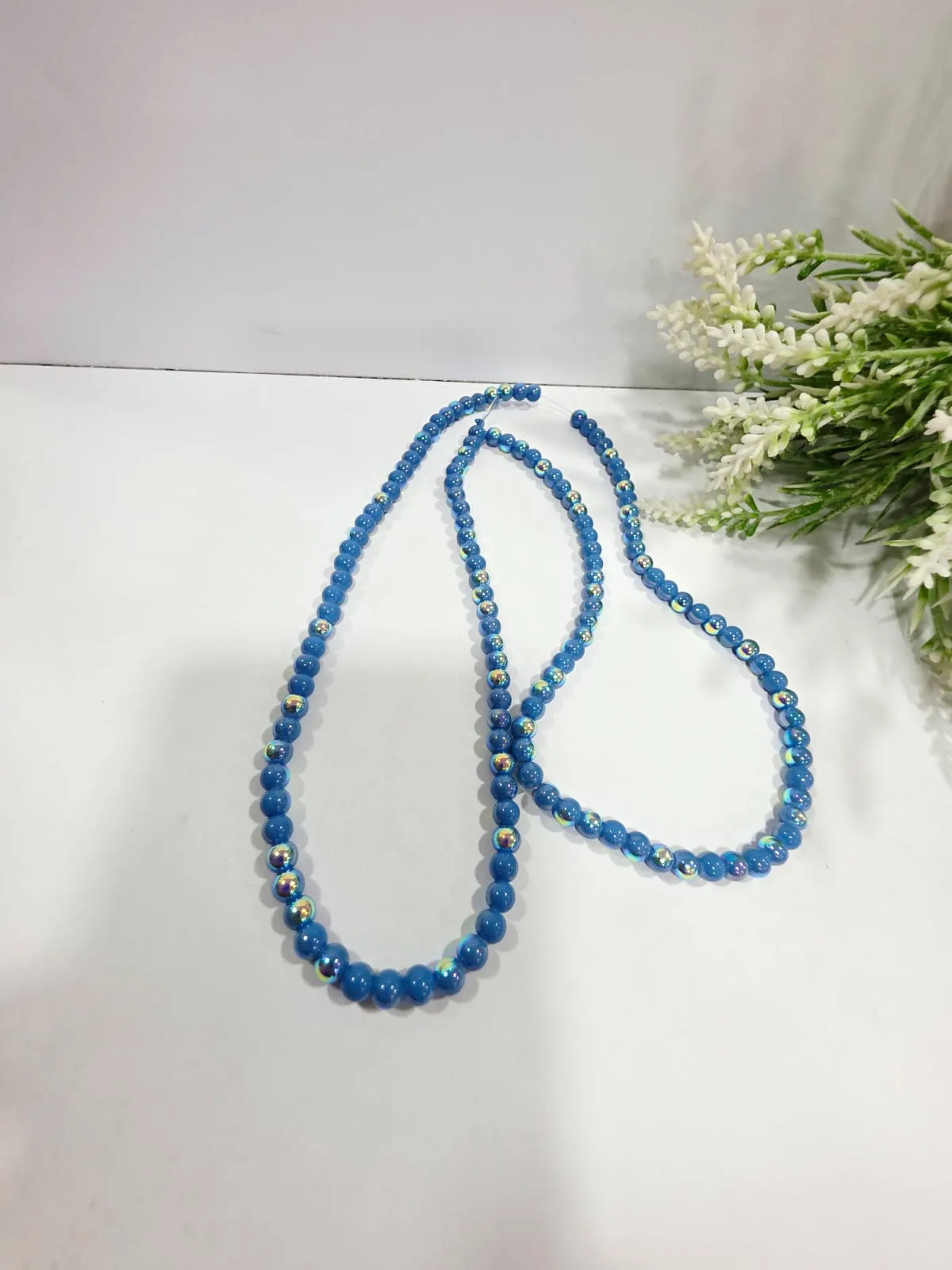 Cuentas de Perlas de Vidrio Tornasol Azul 6mm