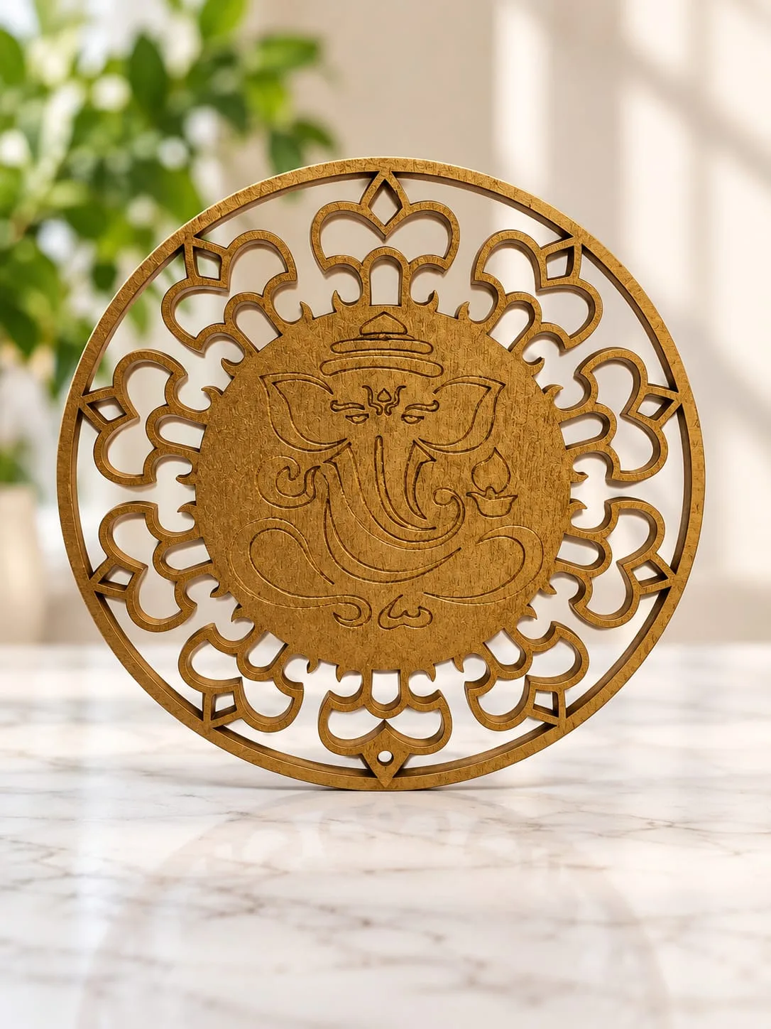 Rejilla de Madera Ganesha Dorada 9x9 cm