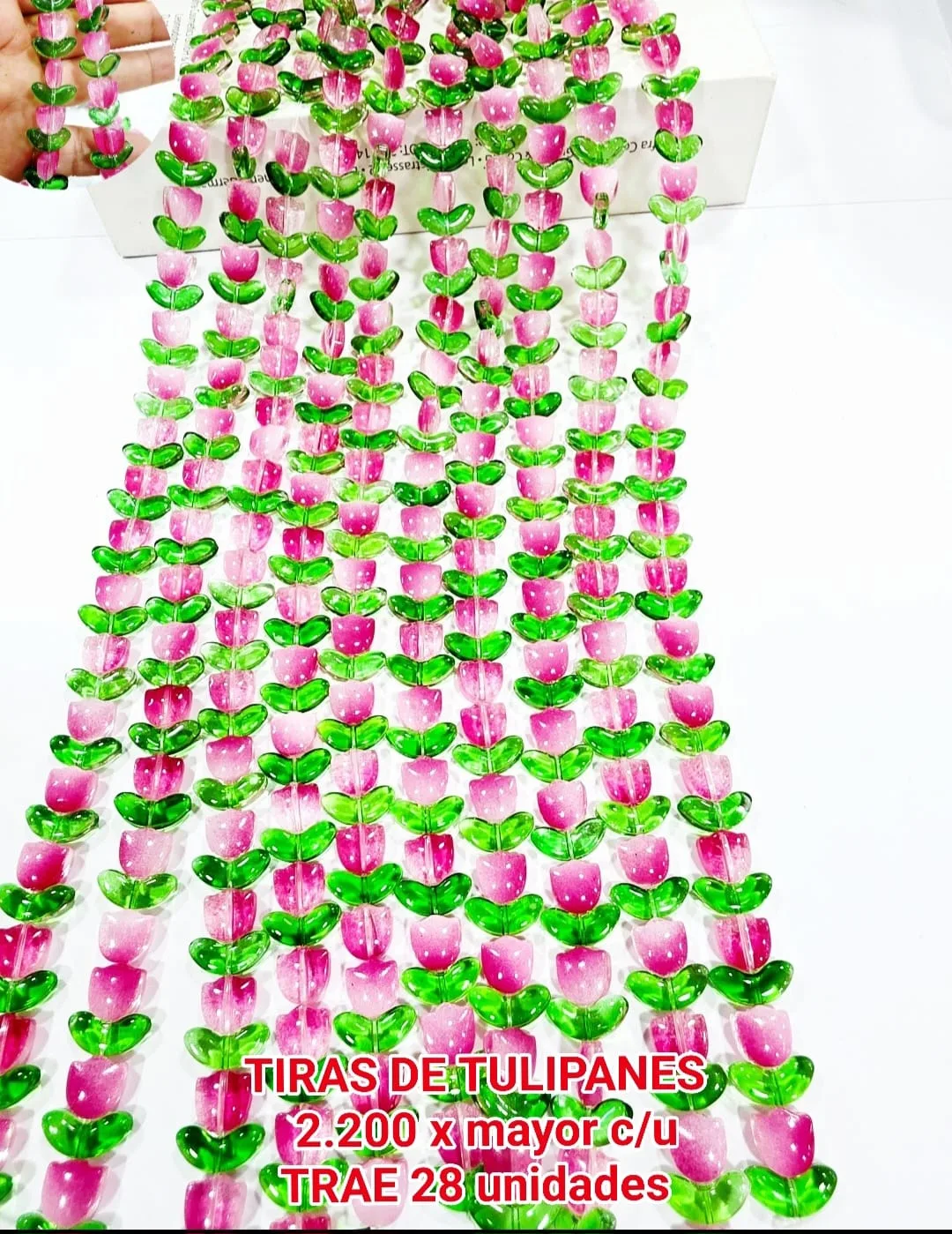 Tiras de Tulipanes - Rosado con hojas verdes