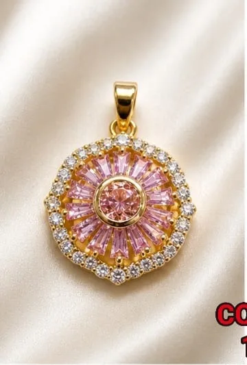 Colgante de Rodio - Circular con circonias rosadas radiales