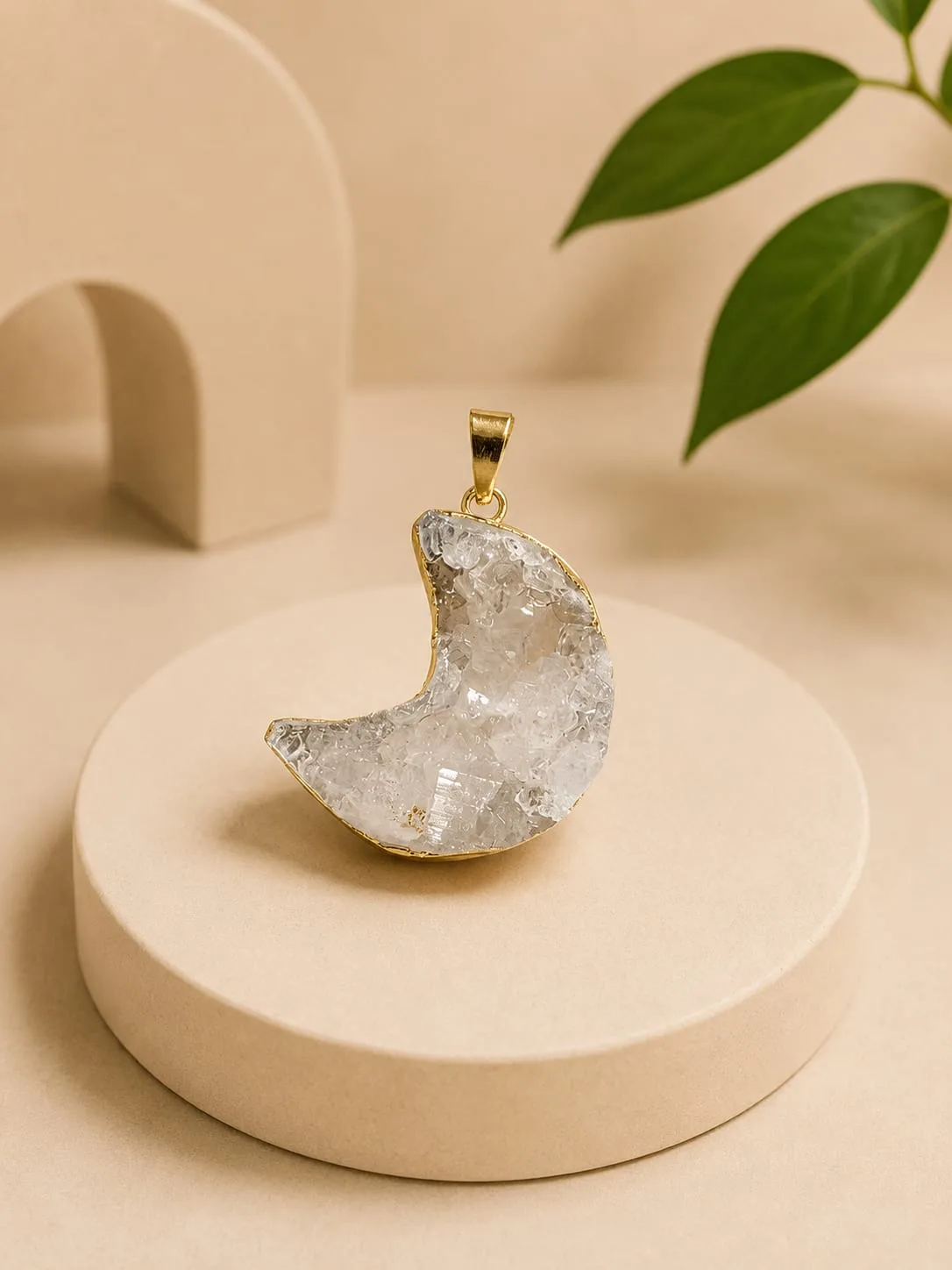 Dije de Luna Drusa Cuarzo Cristal