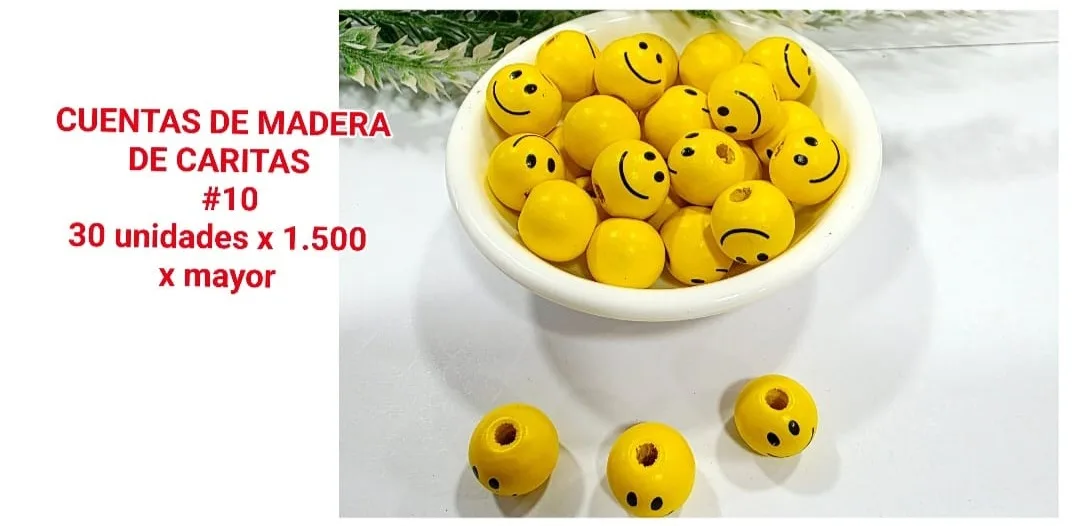 Cuentas de Madera de Caritas (carita feliz)