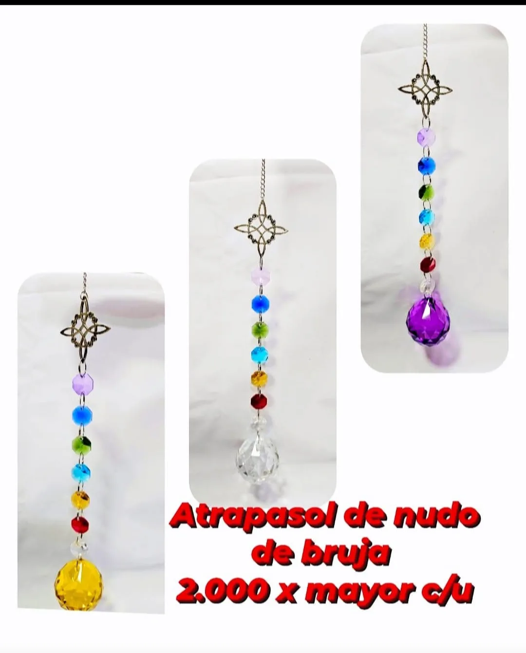 Atrapasoles Místico Nudo de Bruja Protector con Cuentas 7 Chakras y Esfera Prismática Facetada