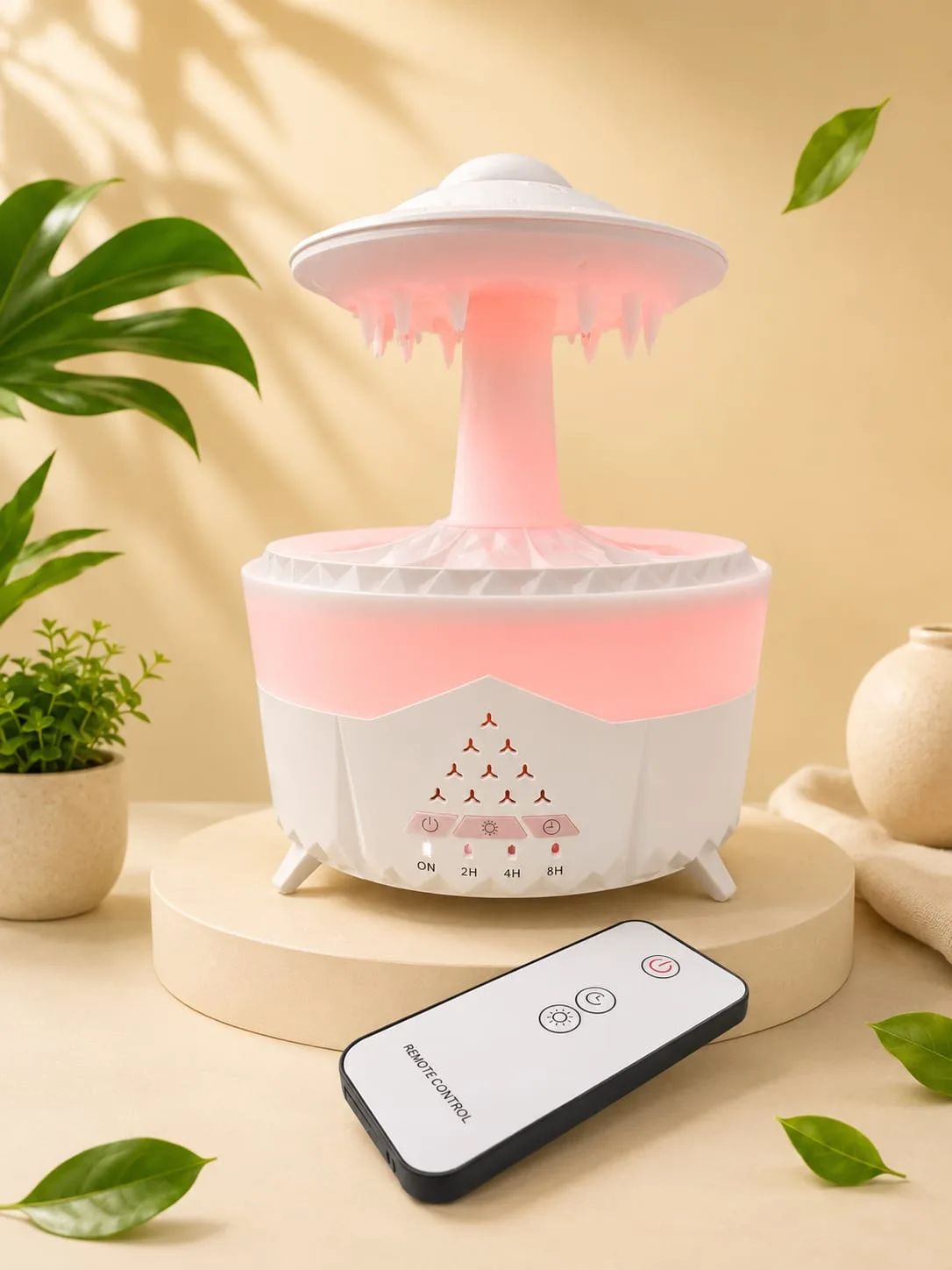 Difusor Humidificador Tipo Platillo Volador (UFO) con Efecto Cascada, Control Remoto