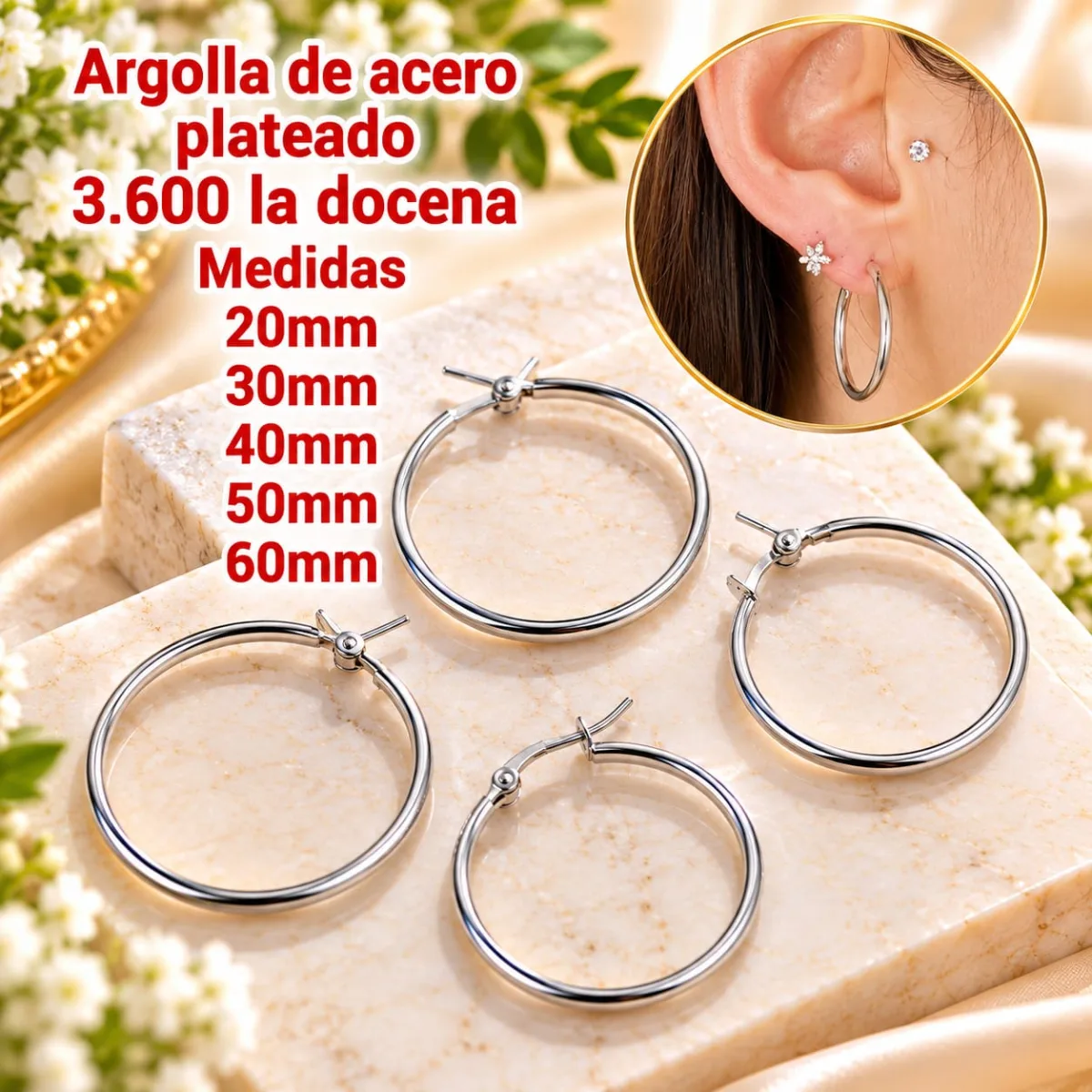 Argollas de Acero Plateado