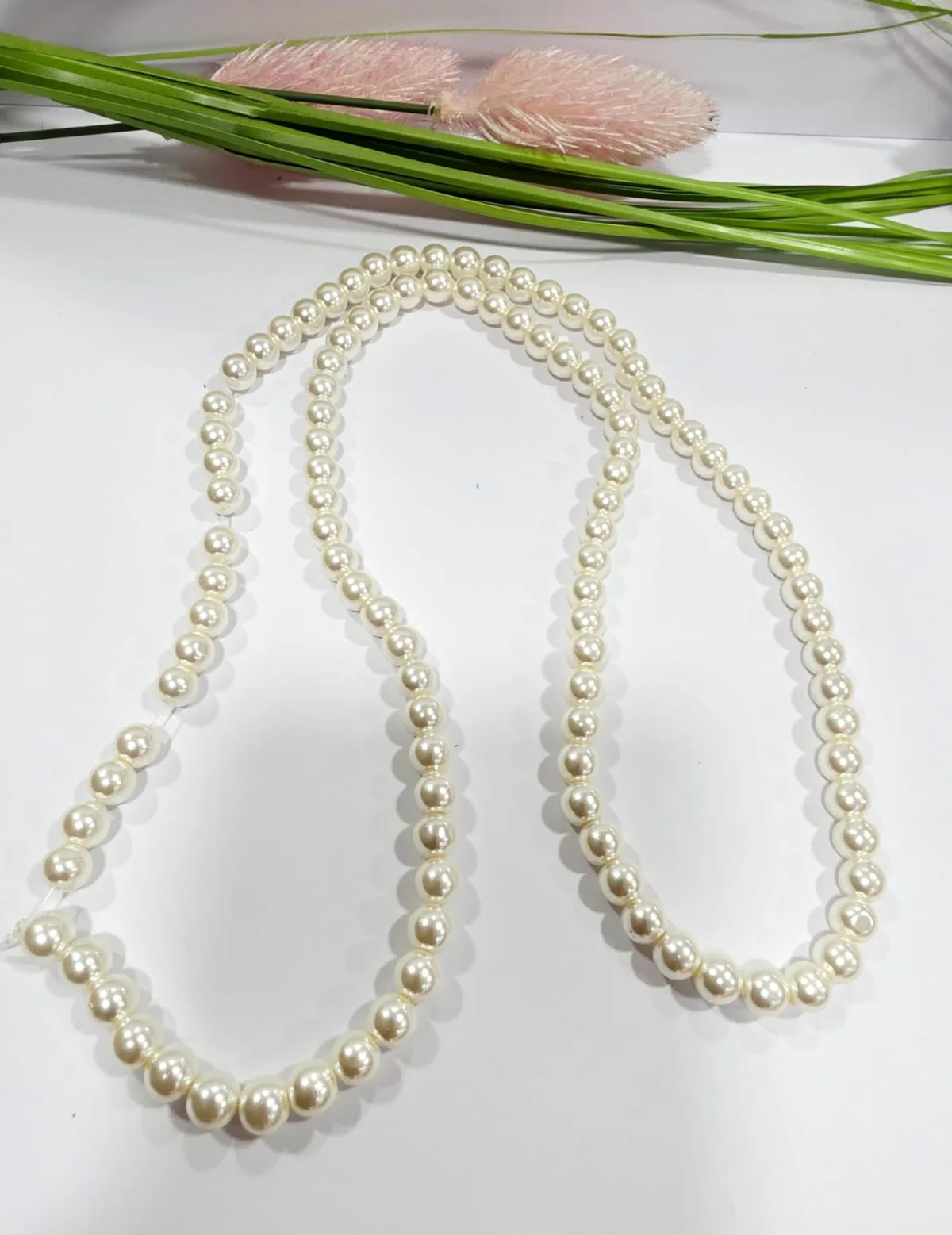 Collar de Perlas de Vidrio Marfil 8mm