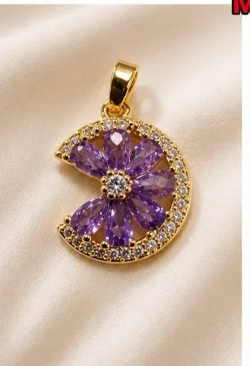Colgante de Rodio - Flor morada tipo luna
