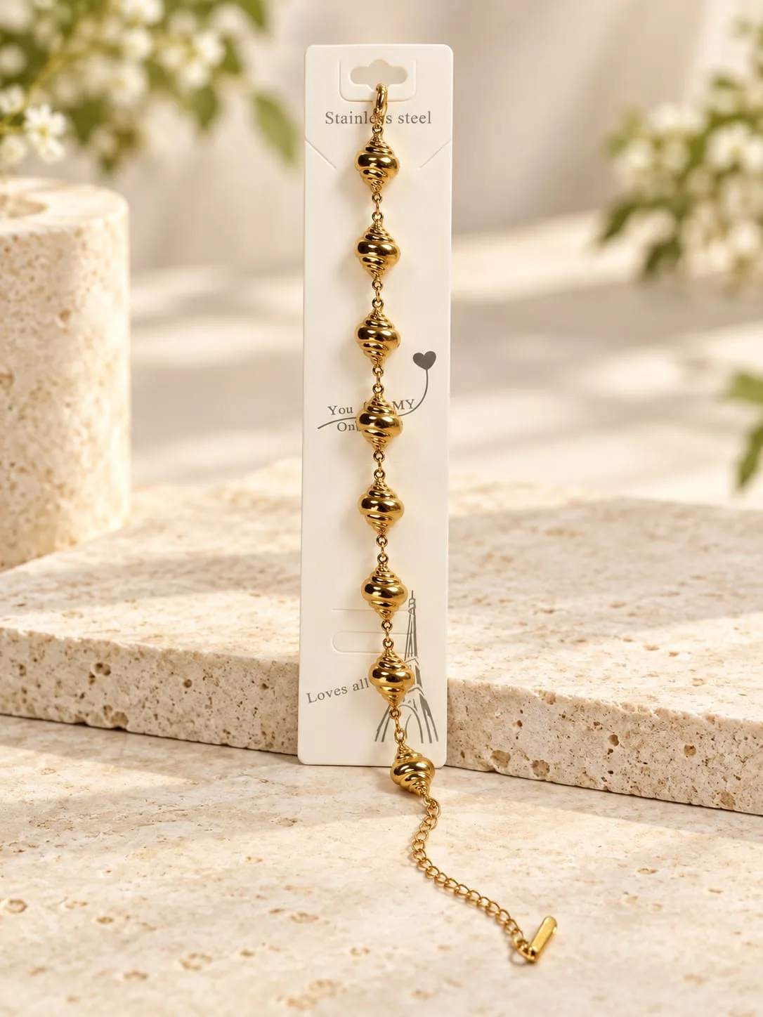 Pulsera de Acero Dorada Eslabones Cuadrados