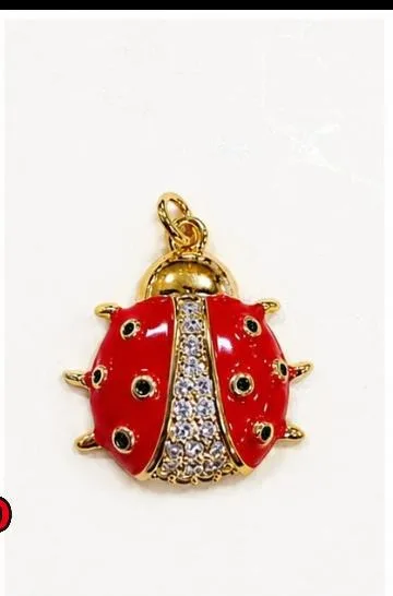 Colgante de Rodio - Mariquita esmalte rojo con piedras claras