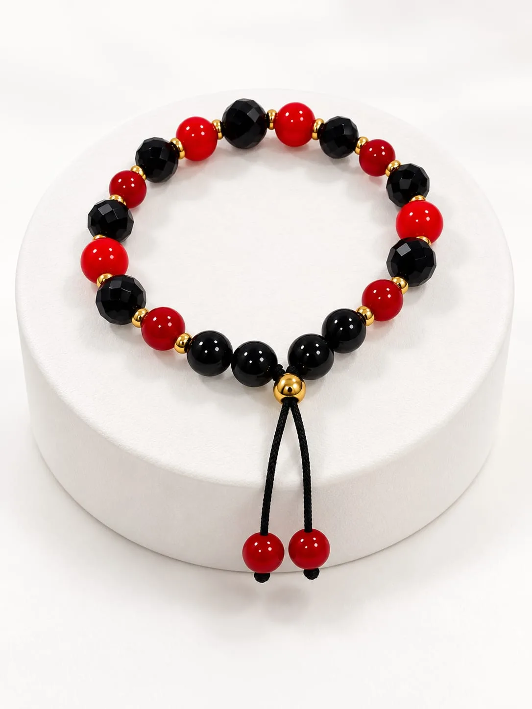 Pulsera de Jade Rojo con Cristal y Acero 8 mm