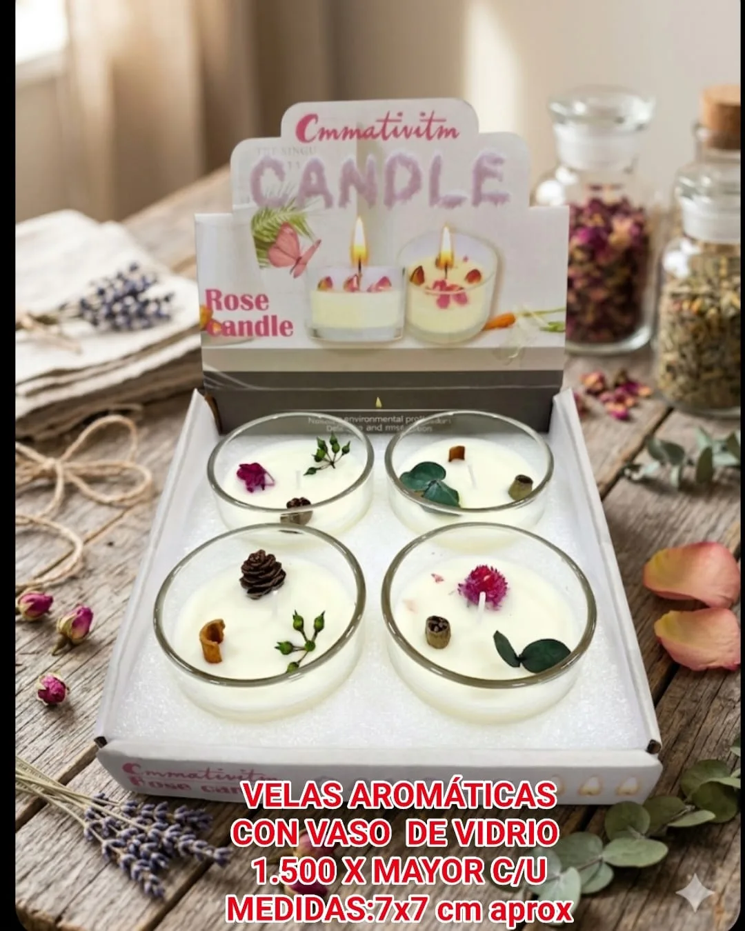 Velas Aromaticas Vaso de Vidrio con Decoracion
