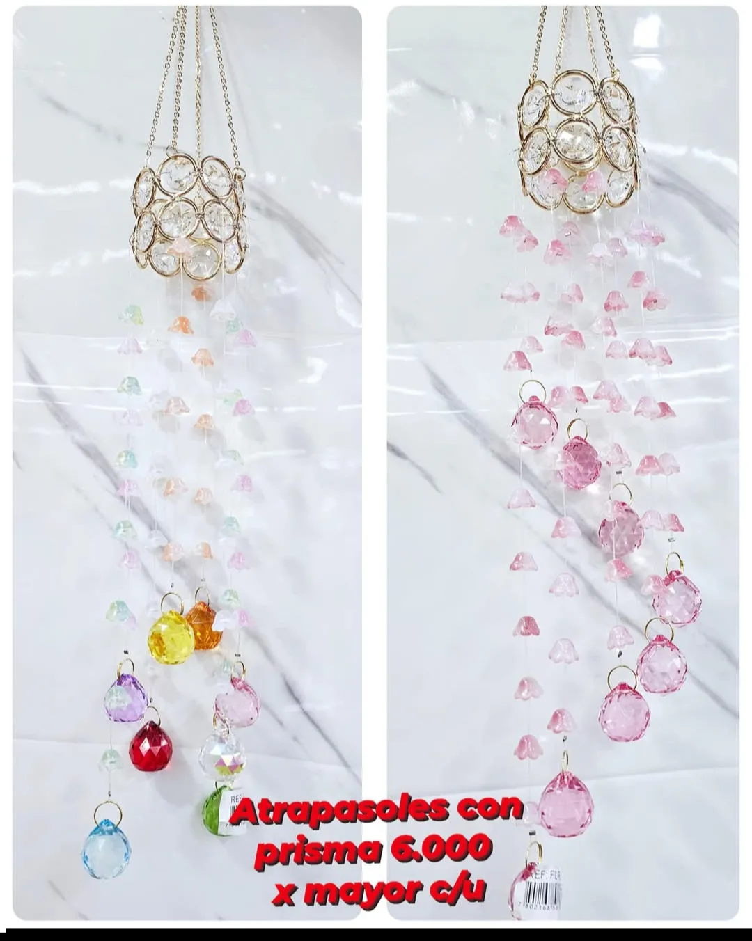 Atrapasoles Móvil Cúpula de Cristal Dorada con Cascada de Flores y Esferas Prismáticas