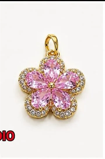 Colgante de Rodio - Flor piedras rosadas