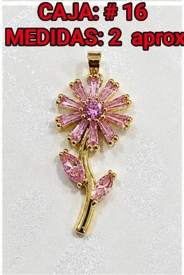Colgante de Rodio - Flor piedras baguette rosadas con tallo