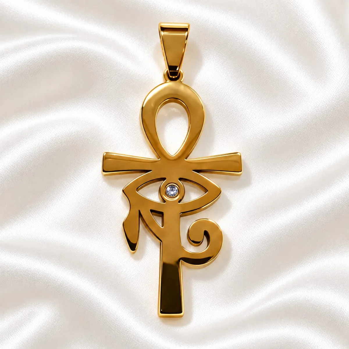 Dije de Acero Cruz de Ankh con Ojo de Horus
