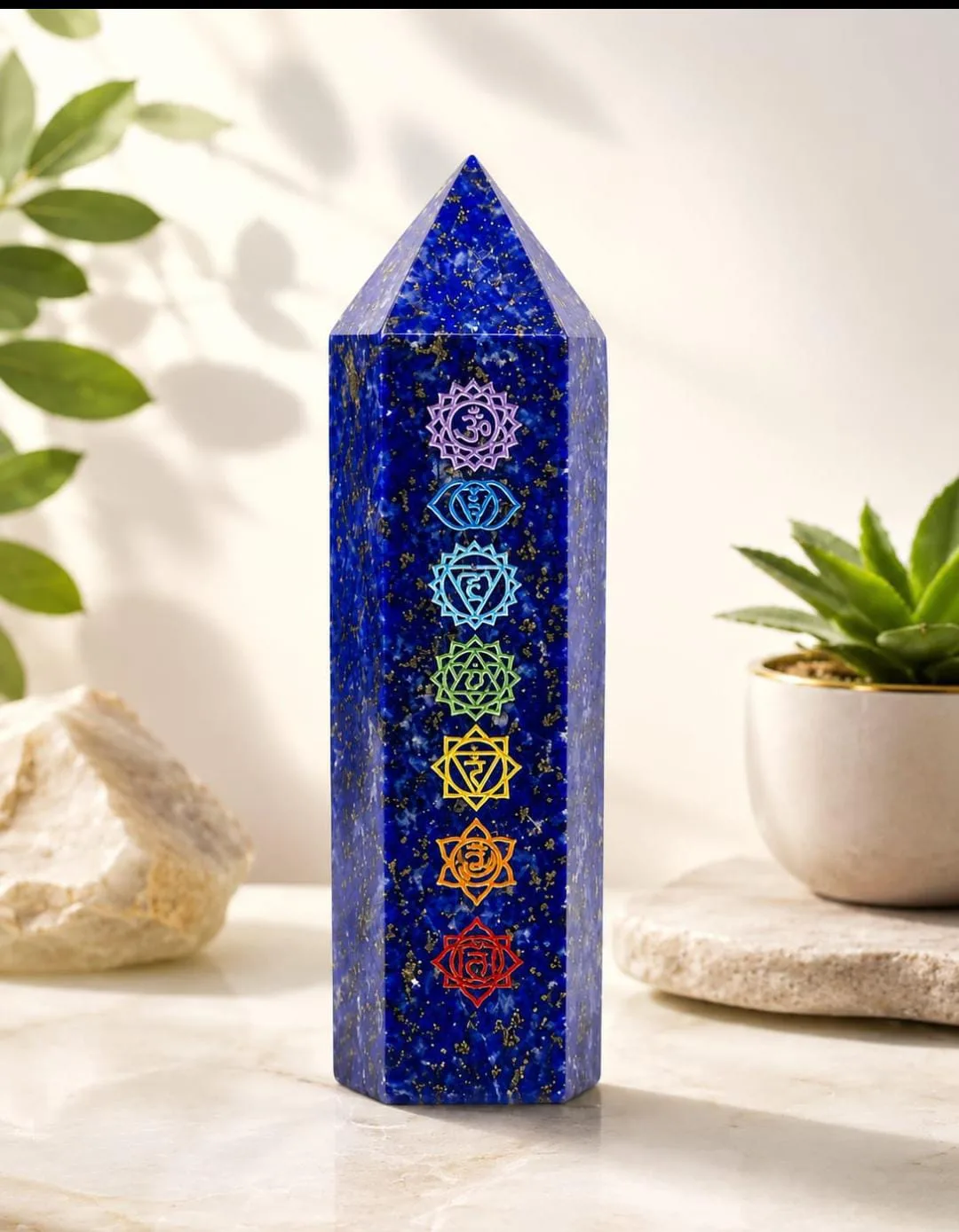 Obelisco de Lapislázuli con Grabado de Chakras