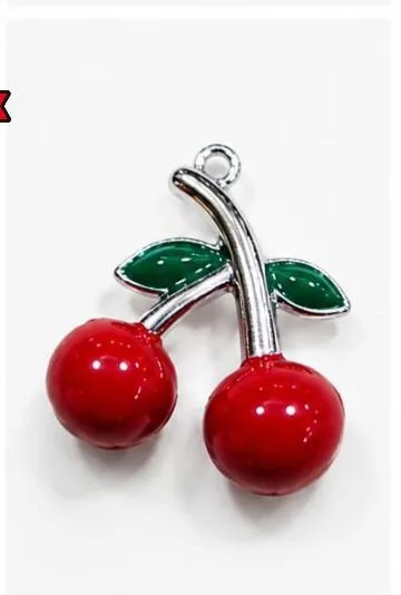 Colgante de Rodio - Par de cerezas con detalle plateado