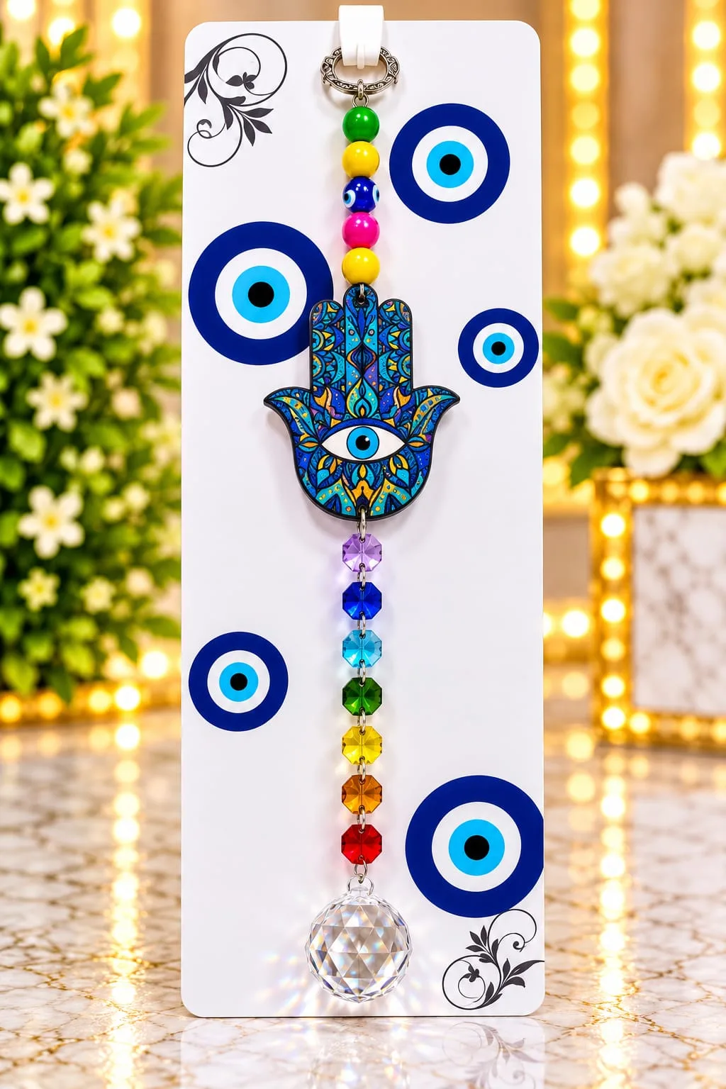 Colgante Mano de Fátima con 7 Chakras Turquesa