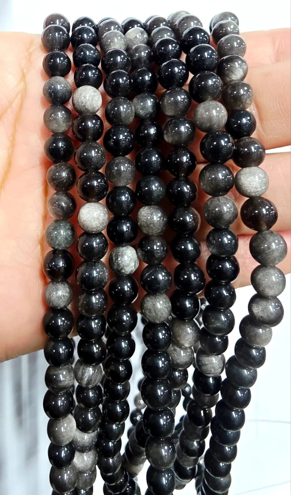 Tira de piedras de Obsidiana Plateada N°8