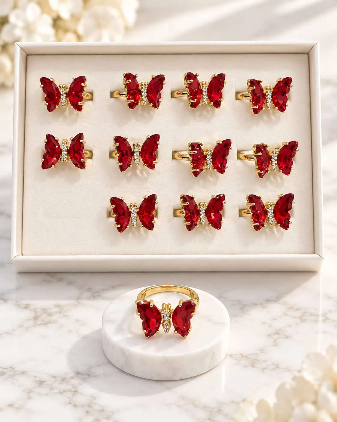 Anillo Ajustable Mariposa Rojo