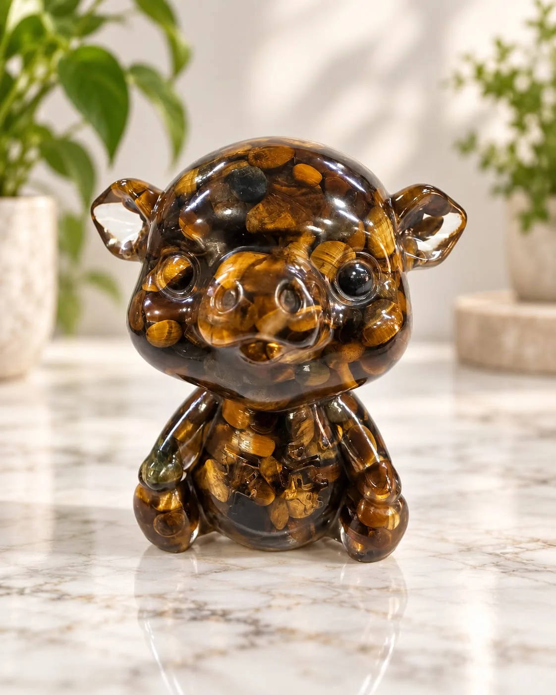 Figura de Cerdito con Ojo de Tigre Molida