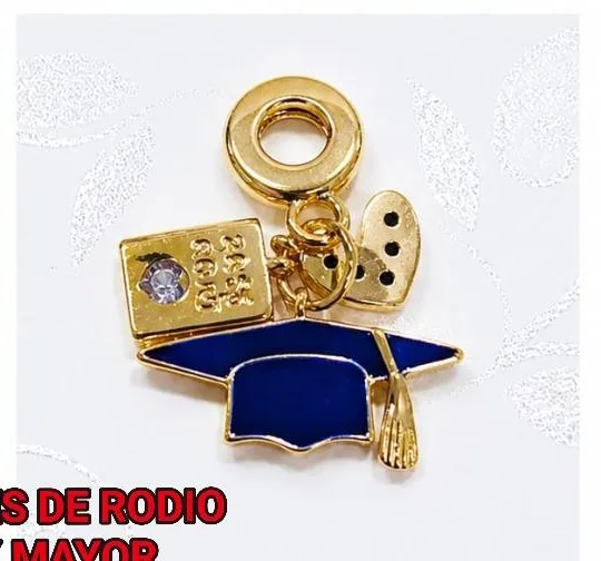 Colgante de Rodio - Charms de graduación (birrete azul, libro, paleta)