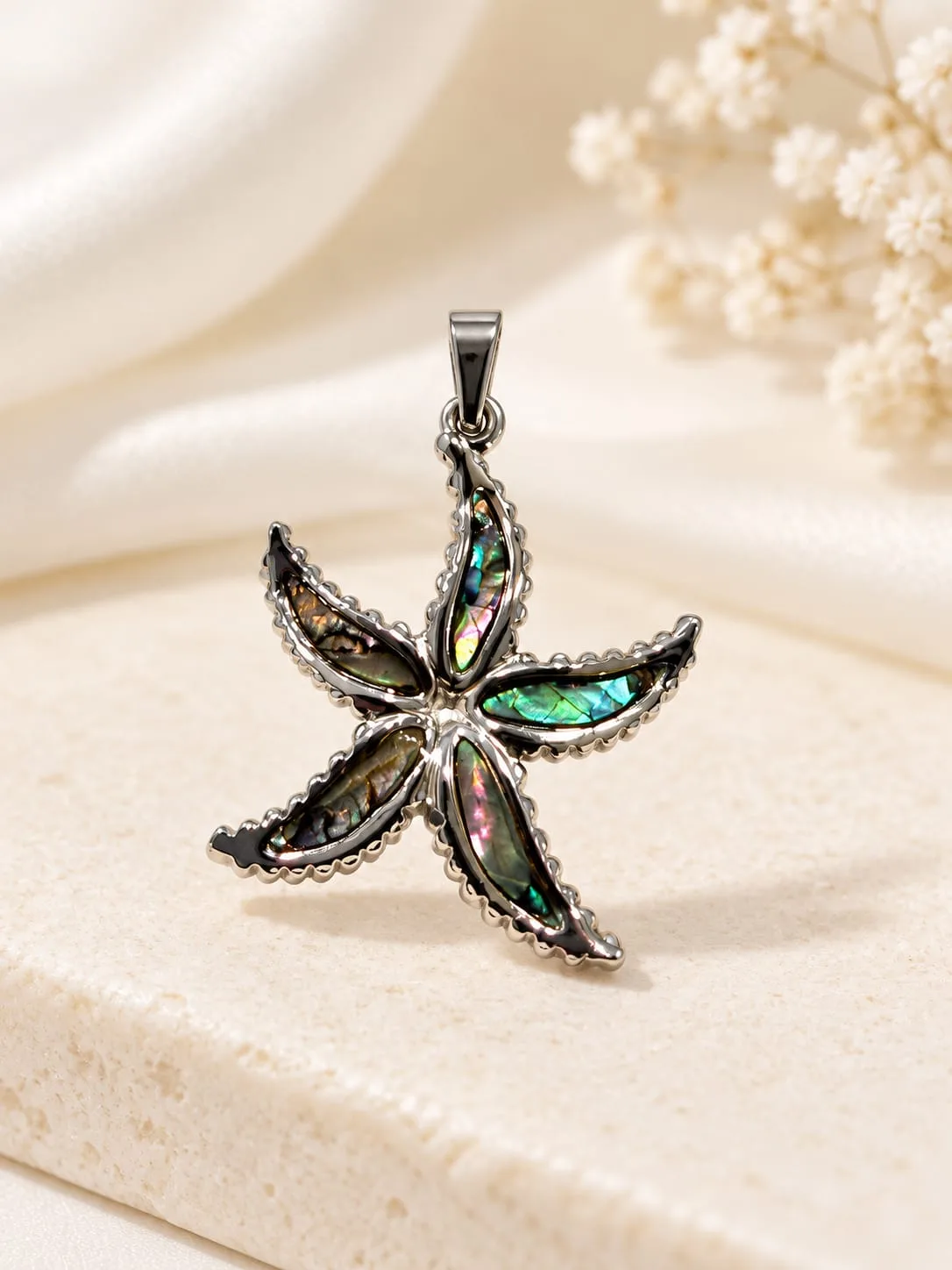 Dije de Acero Estrella de Mar con Avalón Plateada