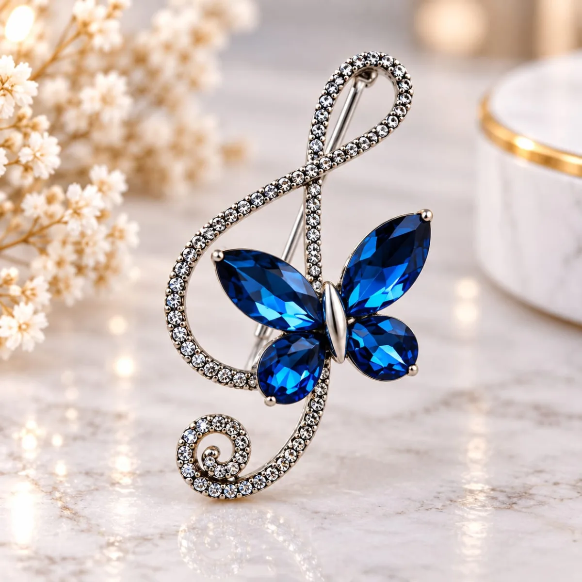 Prendedor de Clave de Sol con Mariposa Azul