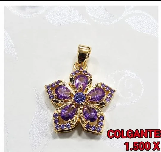 Colgante de Rodio - Flor/estrella morada con piedras claras