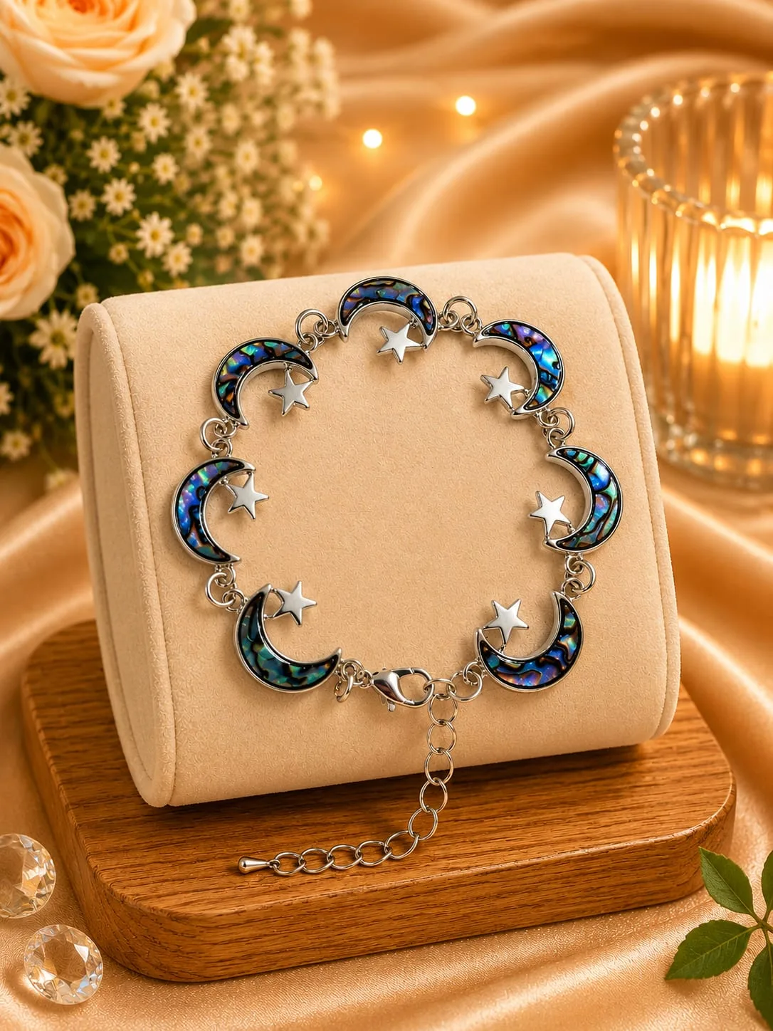 Pulsera de Avalón Natural - Luna y Estrella