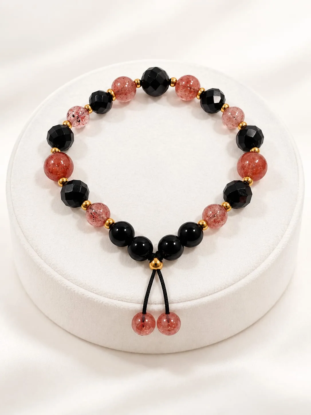 Pulsera de Cuarzo Frutilla con Cristal y Acero 8 mm