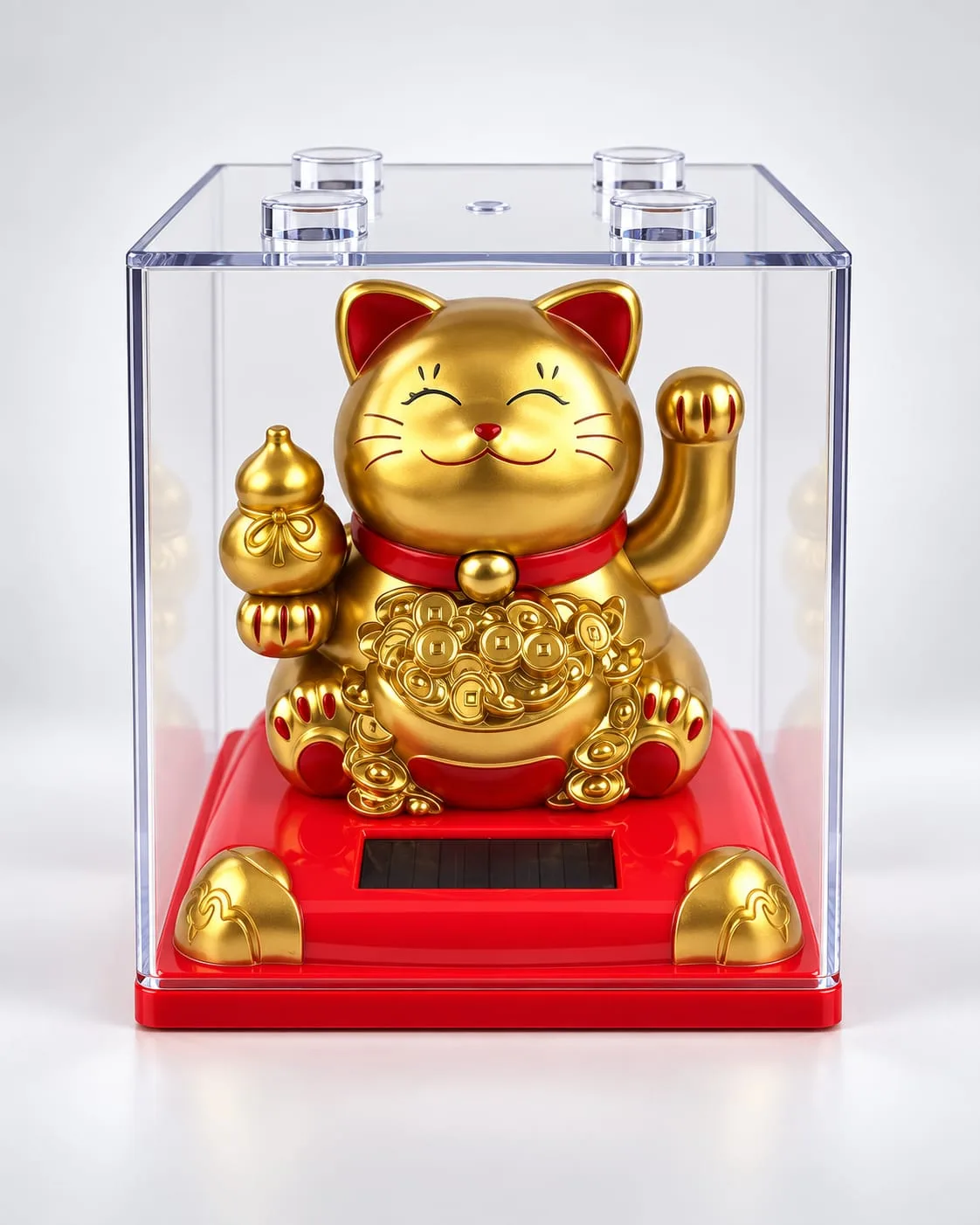 Gato de la Buena Suerte Dorado con Alcancía de Monedas (Solar)